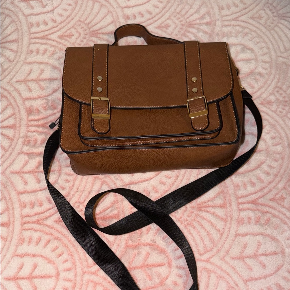 Woman’s Brown Messenger Bag with Black Adjustable Strap